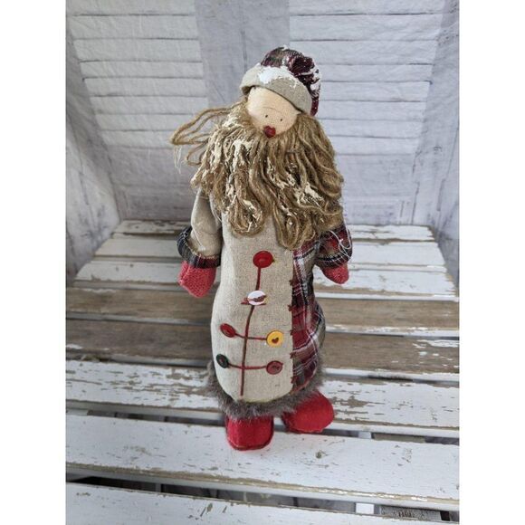 Folk art Santa Xmas decor buttons plaid country - Picture 1 of 6